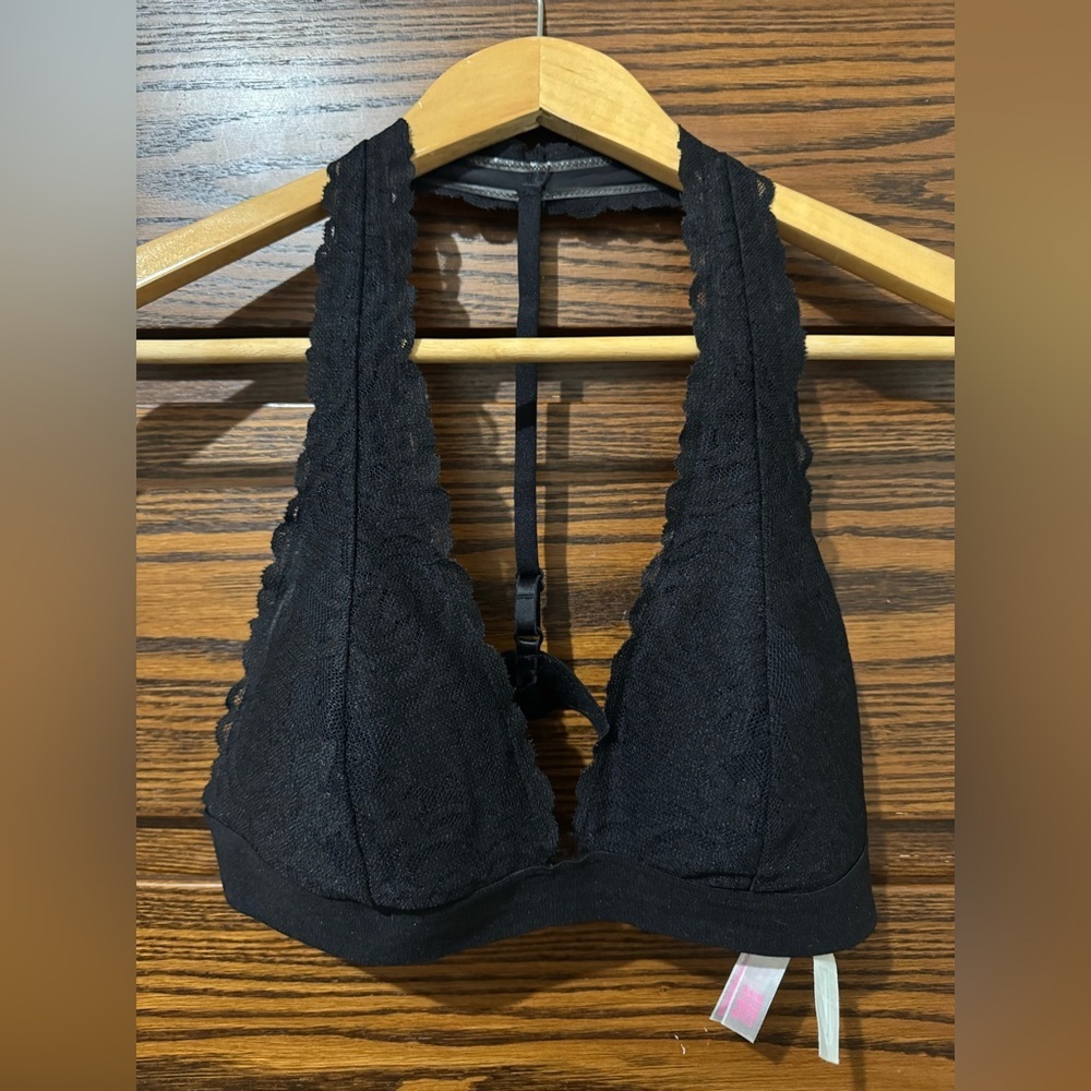 Pink Victoria’s Secret bralette black lace halter bra M / B80
